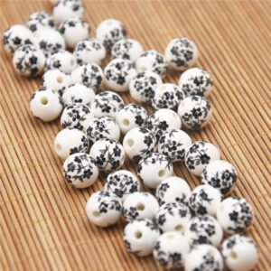 Custom 10mm Small Orchid Shaped Ceramic Loose Beads Black Pattern from Jingdezhen for Accessories Global Shipping