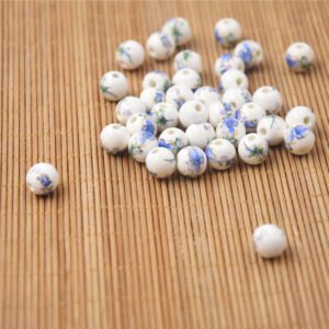 Custom Blue Flower Decal Ceramic Loose Beads Steel Mold Round for Bracelet Ornaments Factory Direct