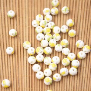 Custom 8mm Round Ceramic Beads 2mm Hole Yellow Flower Pattern Never Fade Loose for Bracelets Hanging Ornaments Fast Lead