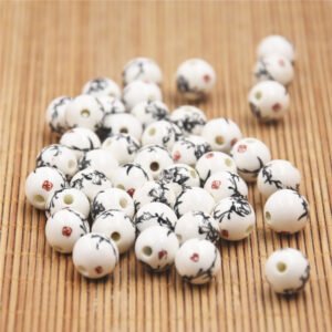 Custom Ink Wash Bamboo Leaf Decal Ceramic Loose Beads from Jingdezhen for Bracelet Necklace Ornaments Fast Production